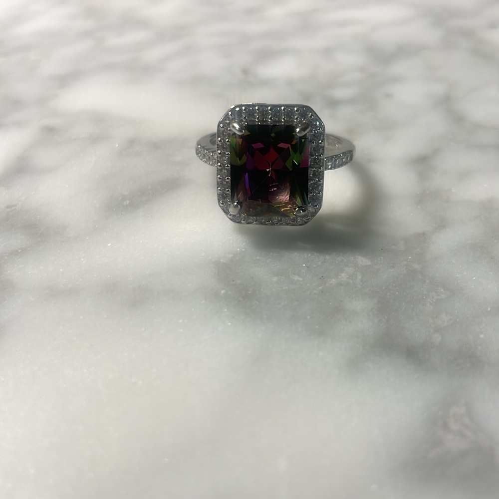 Large Mystic Topaz Ring 925 sterling silver size 9
